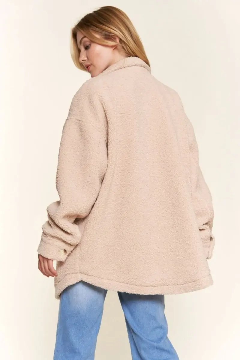 And The Why Teddy Sherpa Button Down Curved Hem Shacket - Love Salve
